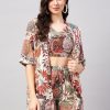 Women WineRed Co-Ords | Buy Winered Ethnic Motifs Printed Pure Cotton Top With Shorts & Jacket - Apparel For Women