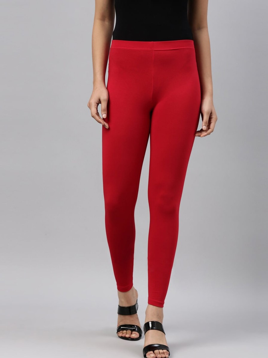 Women Go Colors Leggings, Salwars & Churidars | Buy Go Colors Women Red Solid Ankle Length Leggings - Apparel For Women