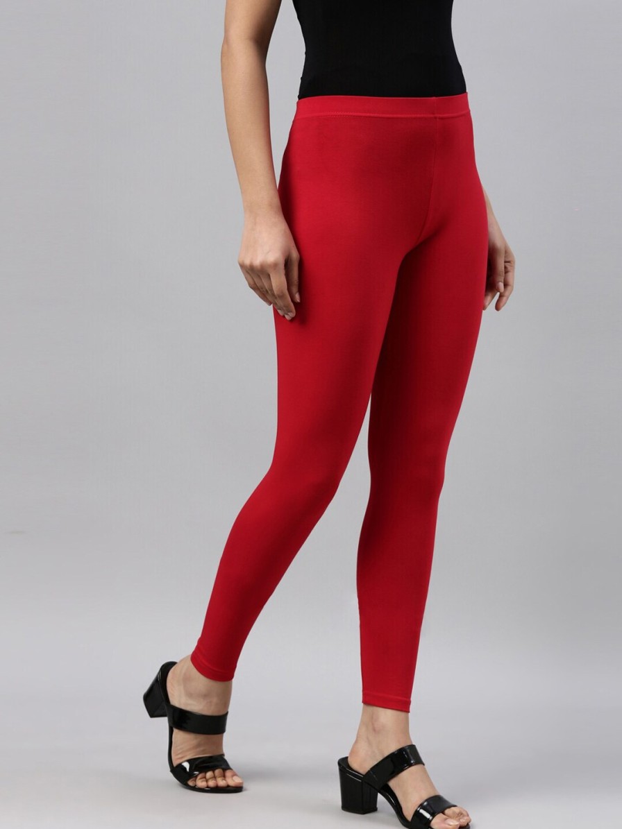 Women Go Colors Leggings, Salwars & Churidars | Buy Go Colors Women Red Solid Ankle Length Leggings - Apparel For Women