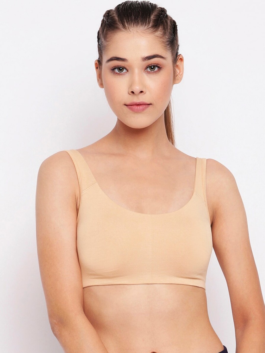 Women Enamor Clothing | Buy Enamor Beige Non Wired Non Padded Full Coverage Low Impact Slip On Sports Bra Sb06 - Apparel For Women