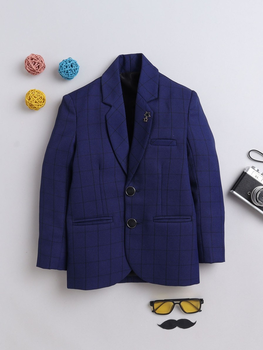 Kids BAESD Party Wear | Buy Baesd Boys Checked Notched Lapel Collar Single Breasted Blazer - Apparel For Boys