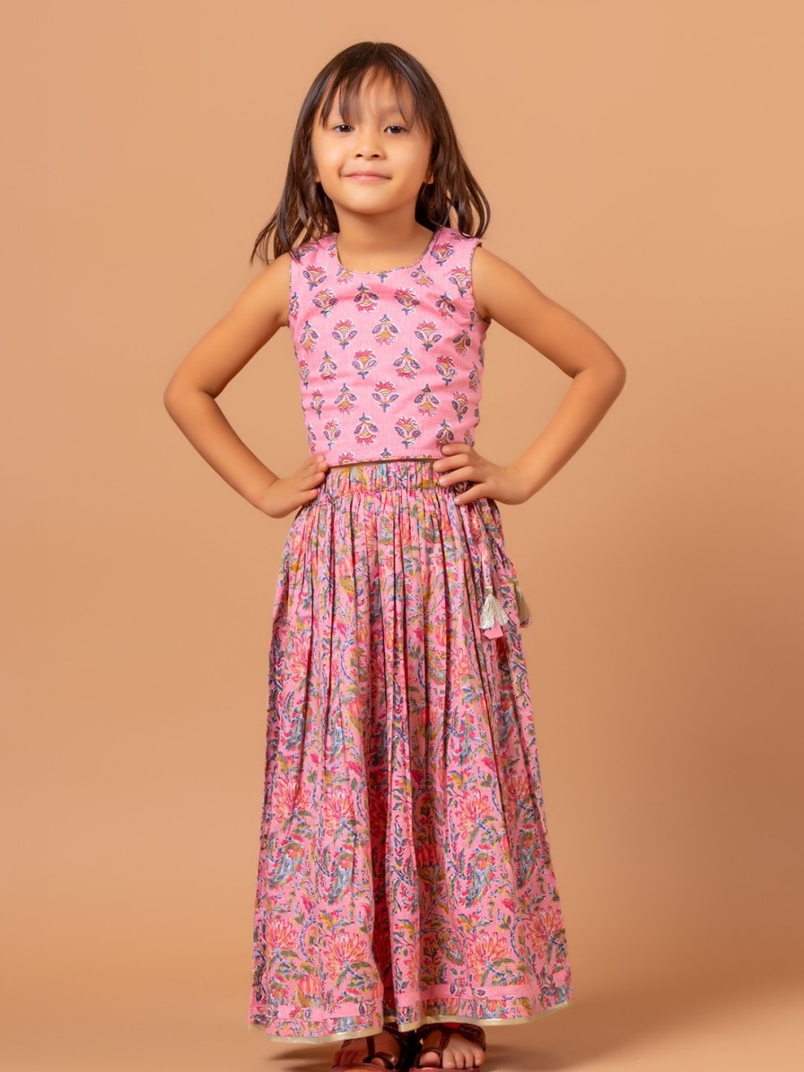 Kids Sangria Lehenga Choli | Buy Sangria Madhu Buti Girls Jaal Printed Pure Cotton Lehenga Choli - Apparel For Girls