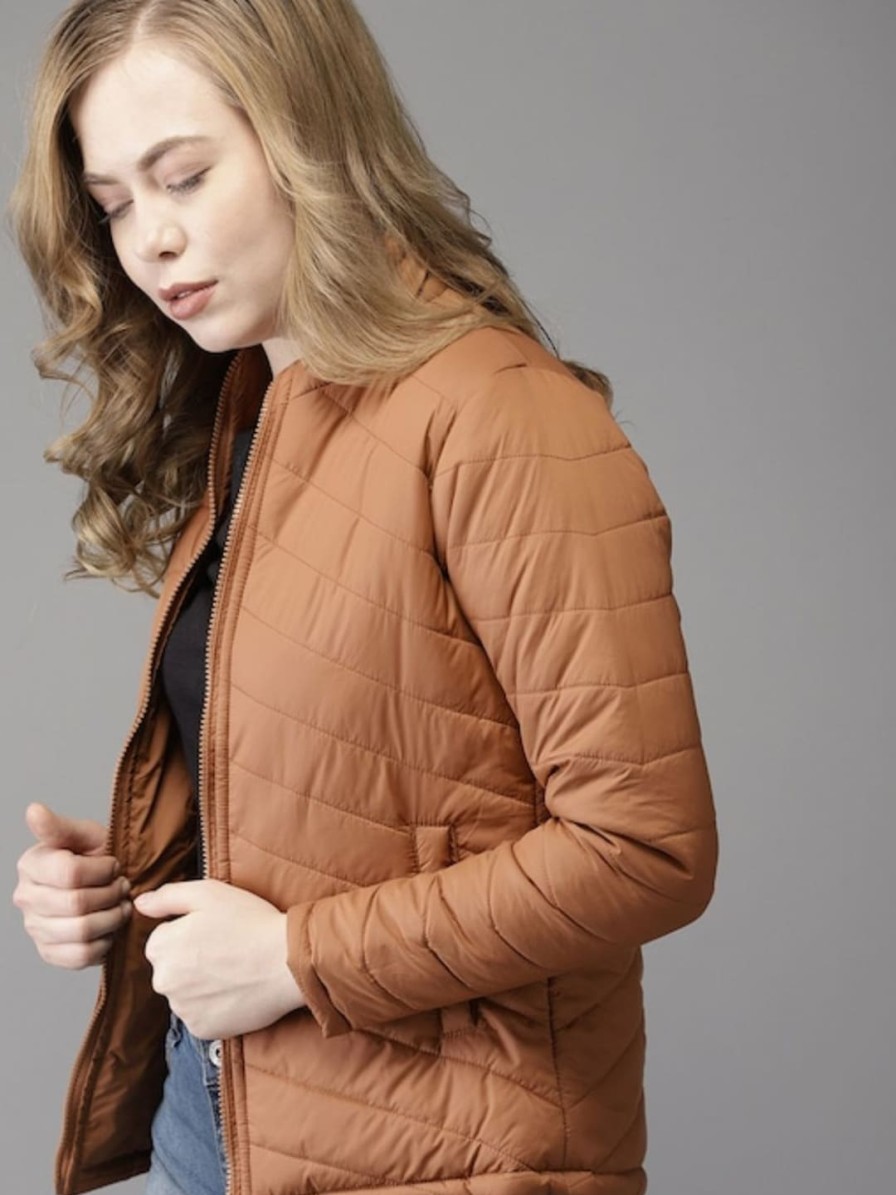 Women Campus Sutra Jackets | Buy Campus Sutra Women Brown Windcheater Puffer Jacket - Apparel For Women