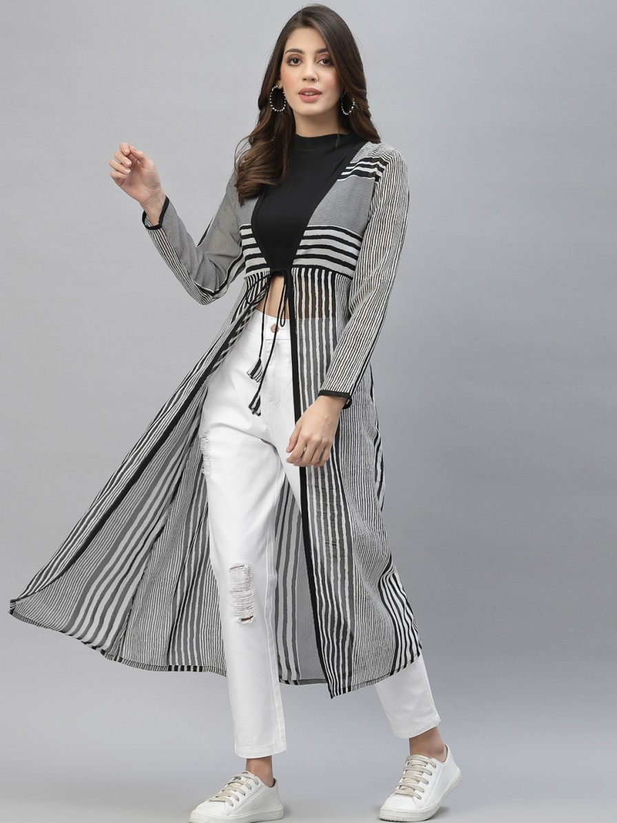 Women KASSUALLY Shrugs | Buy Kassually Women Black & White Printed Longline Tie Up Shrug - Apparel For Women