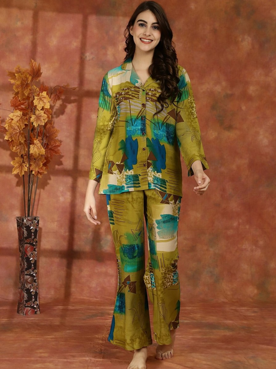 Women Claura Sleepwear & Loungewear | Buy Claura Abstract Printed Shirt With Pyjamas Night Suit - Apparel For Women