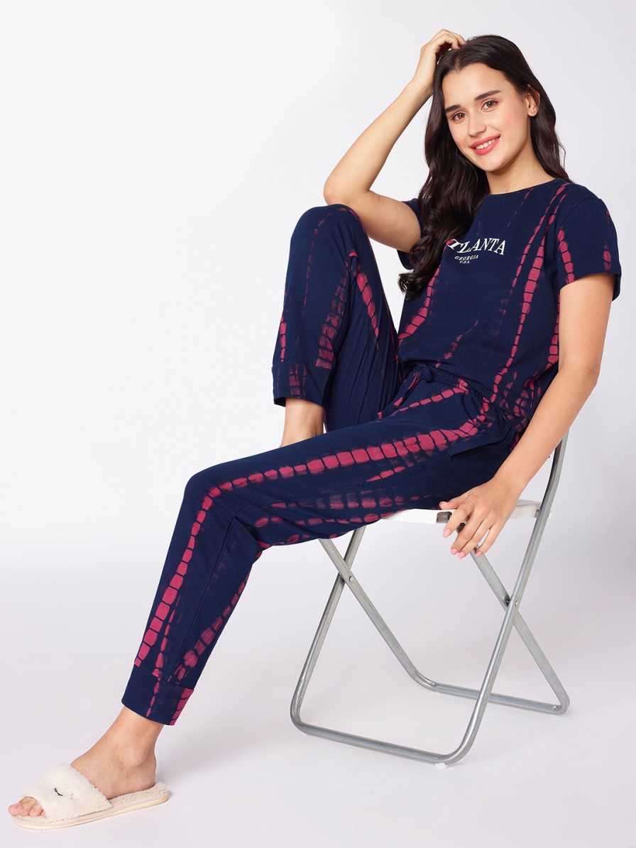 Women beebelle Sleepwear & Loungewear | Buy Beebelle Navy Blue & Magenta Tie Dye Printed Pure Cotton Night Suit - Apparel For Women