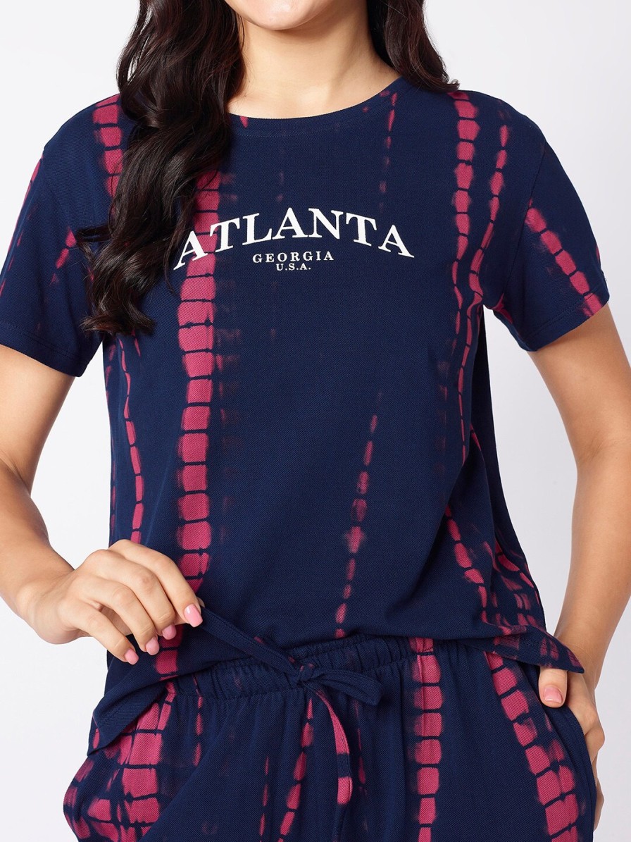 Women beebelle Sleepwear & Loungewear | Buy Beebelle Navy Blue & Magenta Tie Dye Printed Pure Cotton Night Suit - Apparel For Women