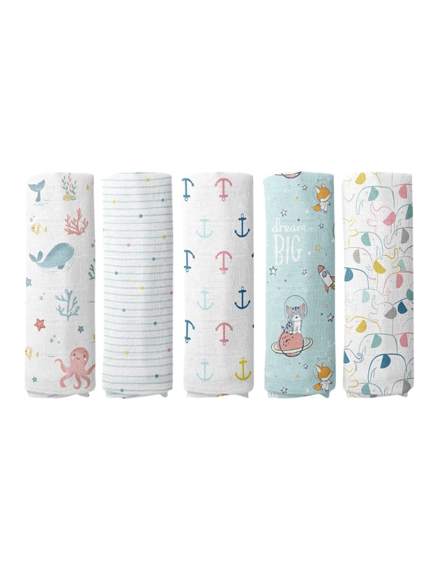 Kids haus & kinder Infant Care | Buy Haus & Kinder Infant Kids Set Of 5 Pure Cotton Printed Swaddles - Accessories For Unisex Kids