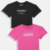 Kids HERE&NOW Tshirts | Buy Here&Now Girls Pack Of 2 Pure Cotton Assorted Printed Drop Shoulder Sleeves Boxy T Shirts - Apparel For Girls