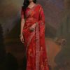 Women Anouk Sarees | Buy Anouk Red & Yellow Floral Printed & Embroidered Border Pure Georgette Saree - Apparel For Women