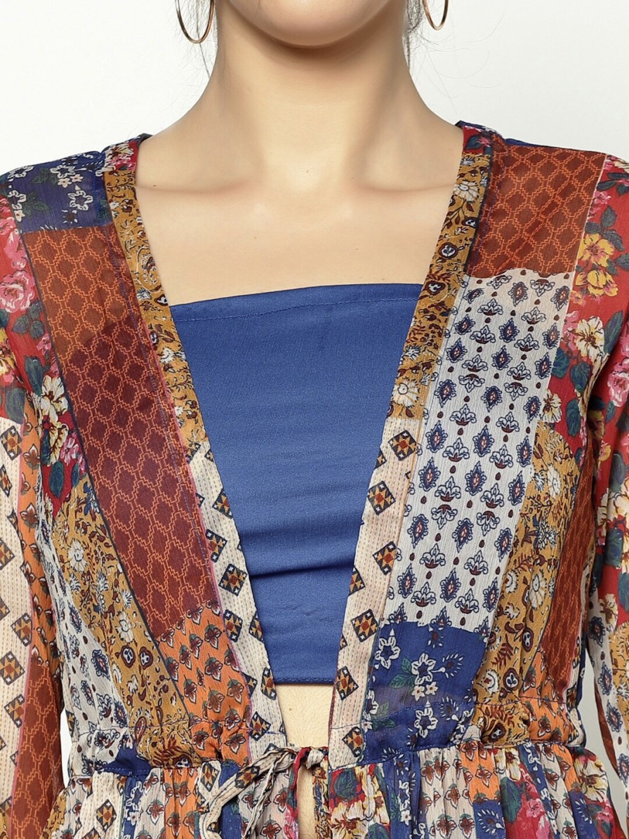 Women Sera Shrugs | Buy Sera Women Multicoloured Printed Tie Up Shrug - Apparel For Women