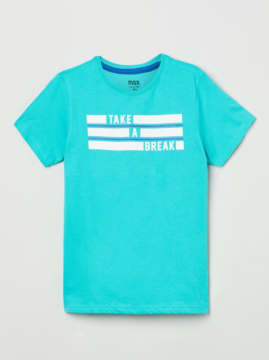 Kids max Max Kids | Buy Max Boys Green Typography Printed Pure Cotton T Shirt - Apparel For Boys