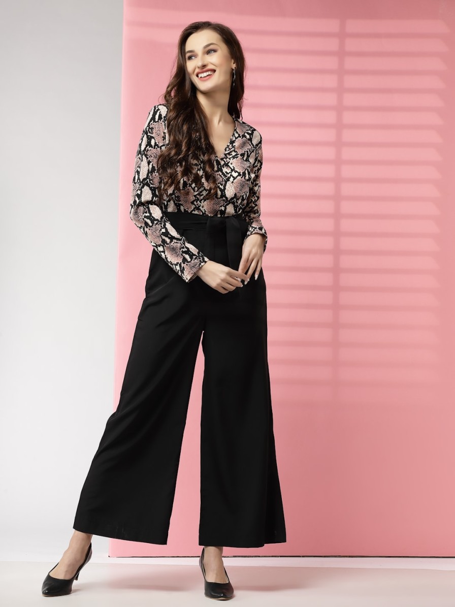 Women KASSUALLY Jumpsuits | Buy Kassually Women Black & Pink Printed Basic Jumpsuit - Apparel For Women