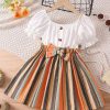 Kids BAESD Dresses | Buy Baesd Girls Striped Puff Sleeves Fit And Flare Dress - Apparel For Girls