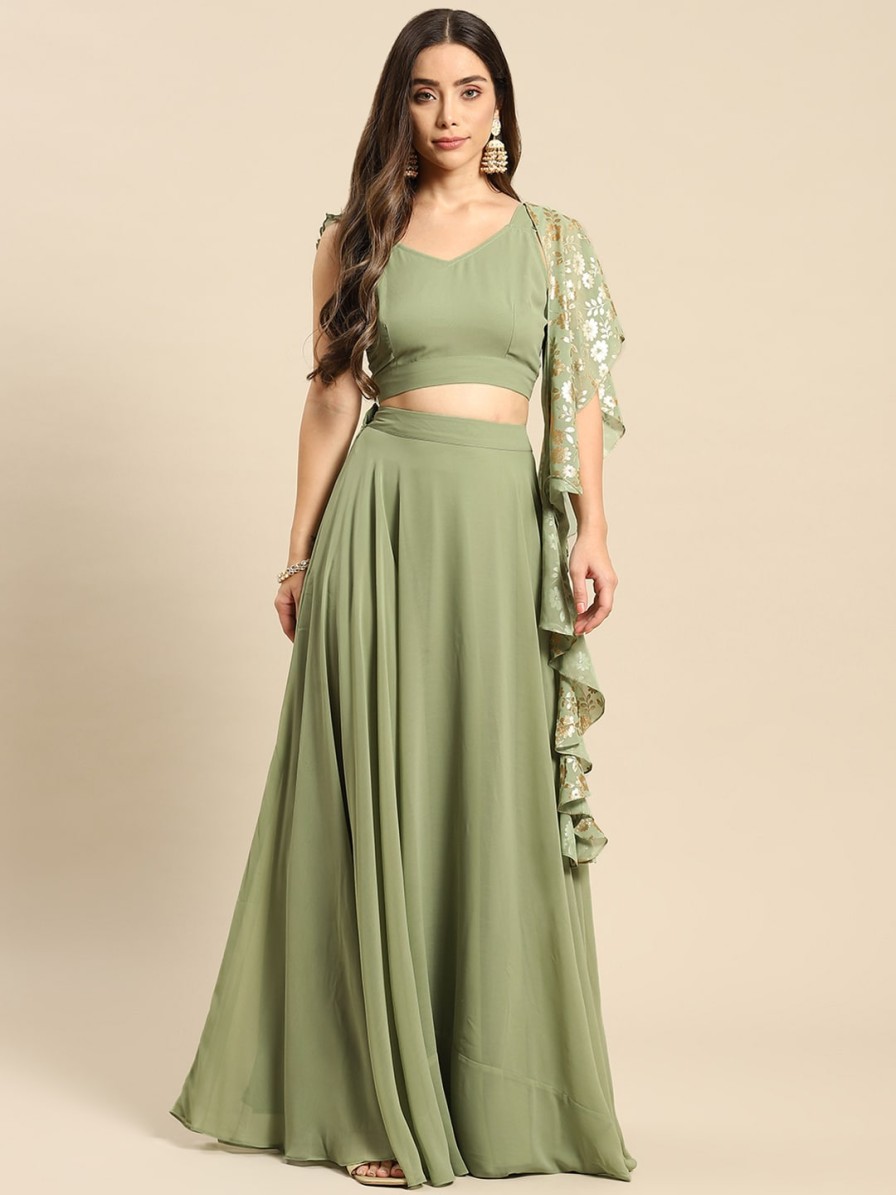 Women MABISH by Sonal Jain Lehenga Cholis | Buy Mabish By Sonal Jain Olive Green Ready To Wear Lehenga & Blouse With Dupatta - Apparel For Women