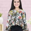 Kids Cutiekins Tops | Buy Cutiekins Girls White & Green Floral Print Crepe Empire Top - Apparel For Girls