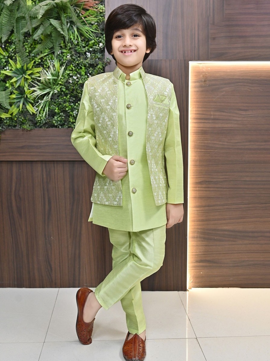 Kids ahhaaaa Ethnic Wear | Buy Ahhaaaa Boys Ethnic Motifs Embroidered Regular Kurta With Trousers & Nehru Jacket - Apparel For Boys