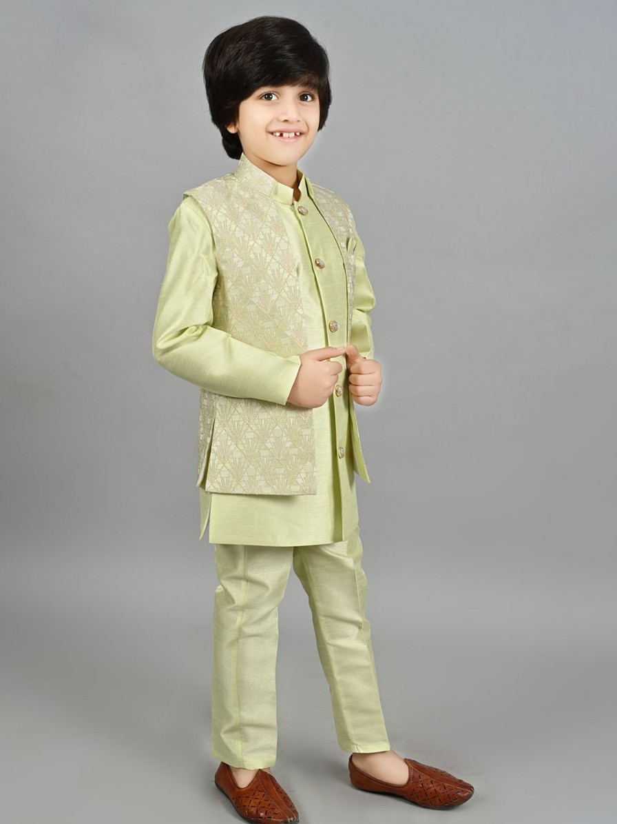 Kids ahhaaaa Ethnic Wear | Buy Ahhaaaa Boys Ethnic Motifs Embroidered Regular Kurta With Trousers & Nehru Jacket - Apparel For Boys