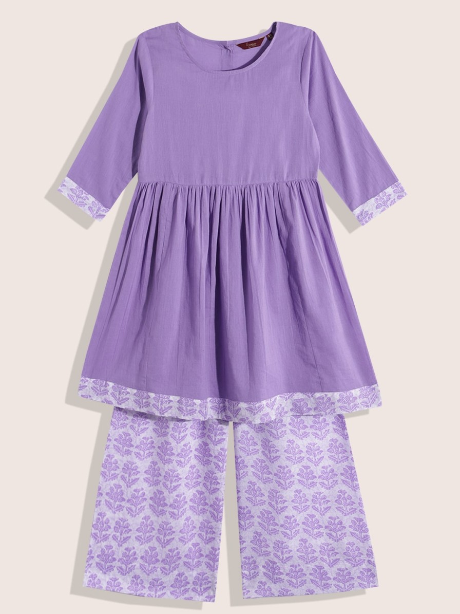 Kids Sangria Kurta Sets | Buy Sangria Girls Ethnic Motifs Pleated A Line Pure Cotton Kurta With Palazzos - Apparel For Girls