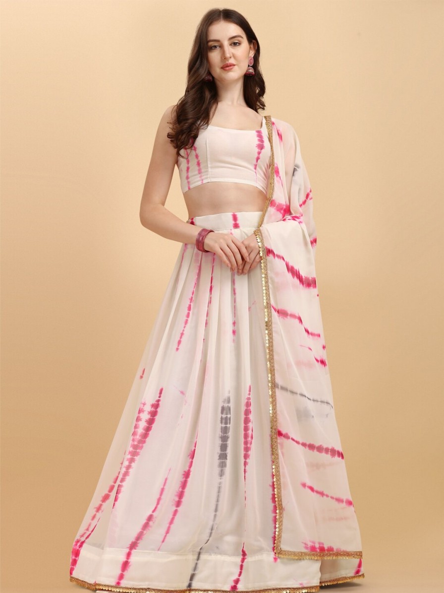 Women Amrutam Fab Lehenga Cholis | Buy Amrutam Fab White & Pink Printed Semi Stitched Lehenga & Unstitched Blouse With Dupatta - Apparel For Women