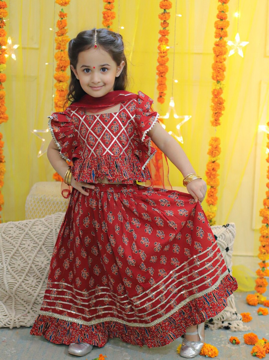 Kids BownBee Lehenga Choli | Buy Bownbee Girls Printed Pure Cotton Ready To Wear Lehenga & Blouse With Dupatta - Apparel For Girls