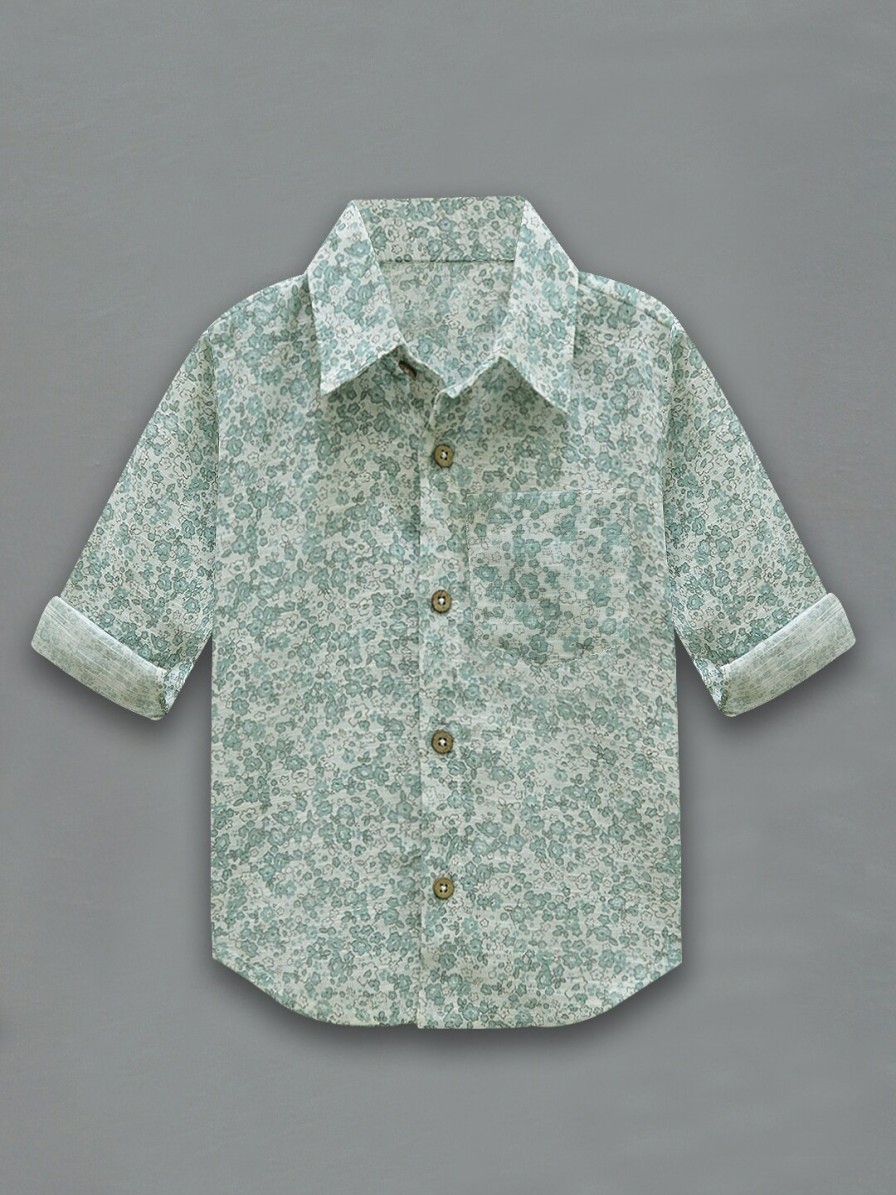 Kids A.T.U.N. Shirts | Buy A T U N Boys Sea Green Classic Floral Printed Casual Shirt - Apparel For Boys