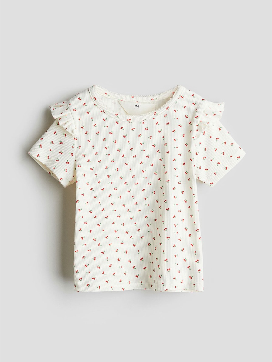 Kids H&M Tshirts | Buy H&M Girls Frill Trimmed Ribbed T Shirt - Apparel For Girls