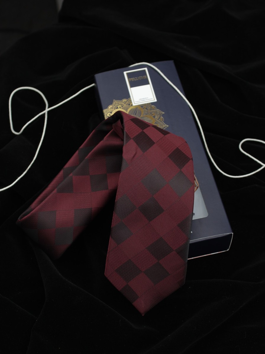 Men PELUCHE Ties, Cufflinks & Pocket Squares | Buy Peluche Men Maroon & Black Checked Broad Tie - Accessories For Men