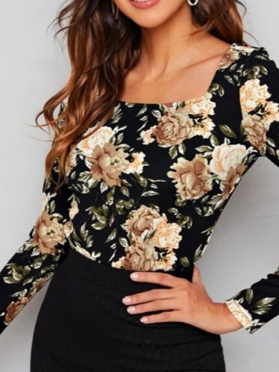 Women Dream Beauty Fashion Tops | Buy Dream Beauty Fashion Sania Women Black & Beige Floral Printed Top - Apparel For Women