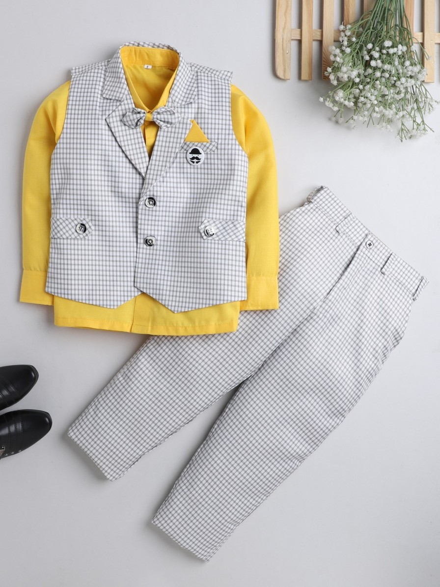 Kids DKGF FASHION Party Wear | Buy Dkgf Fashion Boys Yellow & Grey Shirt With Trousers - Apparel For Boys