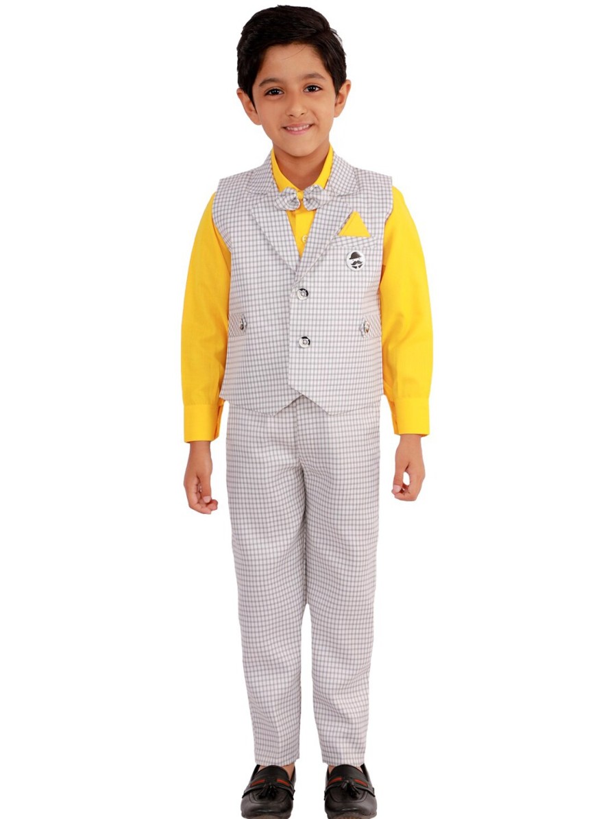 Kids DKGF FASHION Party Wear | Buy Dkgf Fashion Boys Yellow & Grey Shirt With Trousers - Apparel For Boys