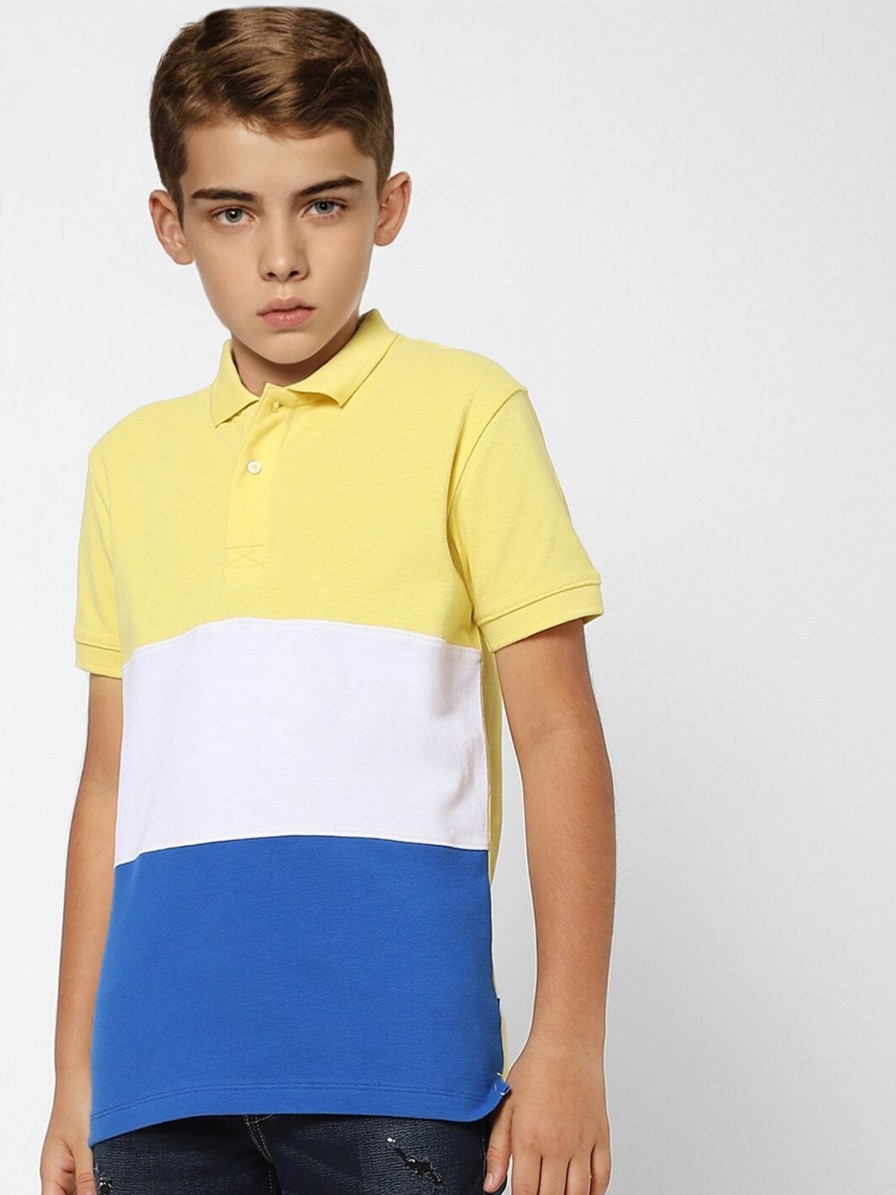 Kids Jack & Jones T-Shirts | Buy Jack & Jones Boys Yellow & White Colourblocked Polo Collar Cotton T Shirt - Apparel For Boys