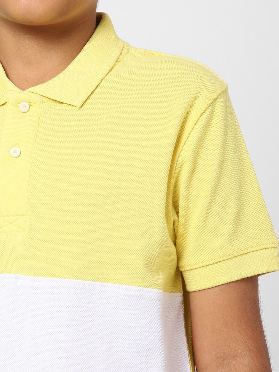 Kids Jack & Jones T-Shirts | Buy Jack & Jones Boys Yellow & White Colourblocked Polo Collar Cotton T Shirt - Apparel For Boys