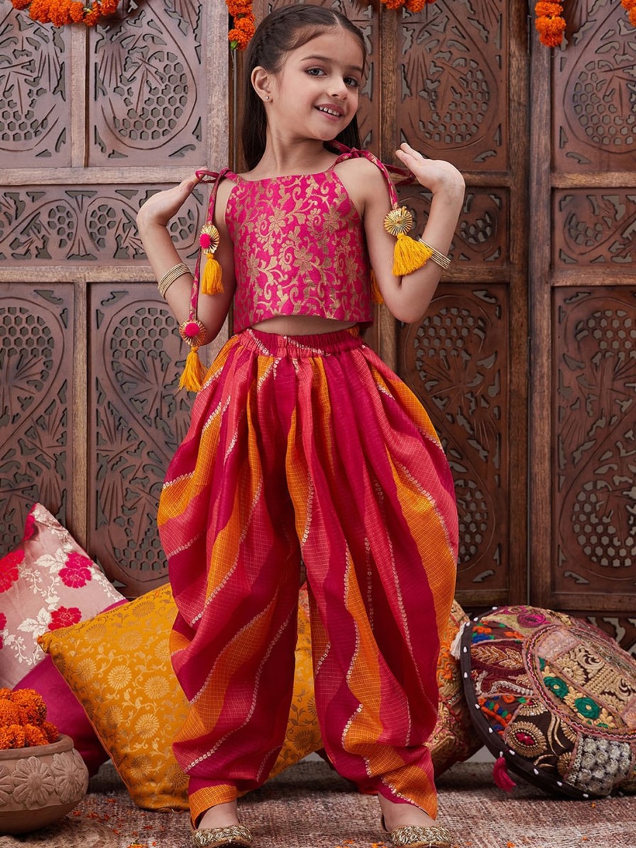 Kids ROJAA Clothing Sets | Buy Rojaa Girls Floral Printed Shoulder Straps Top With Dhoti Pants - Apparel For Girls