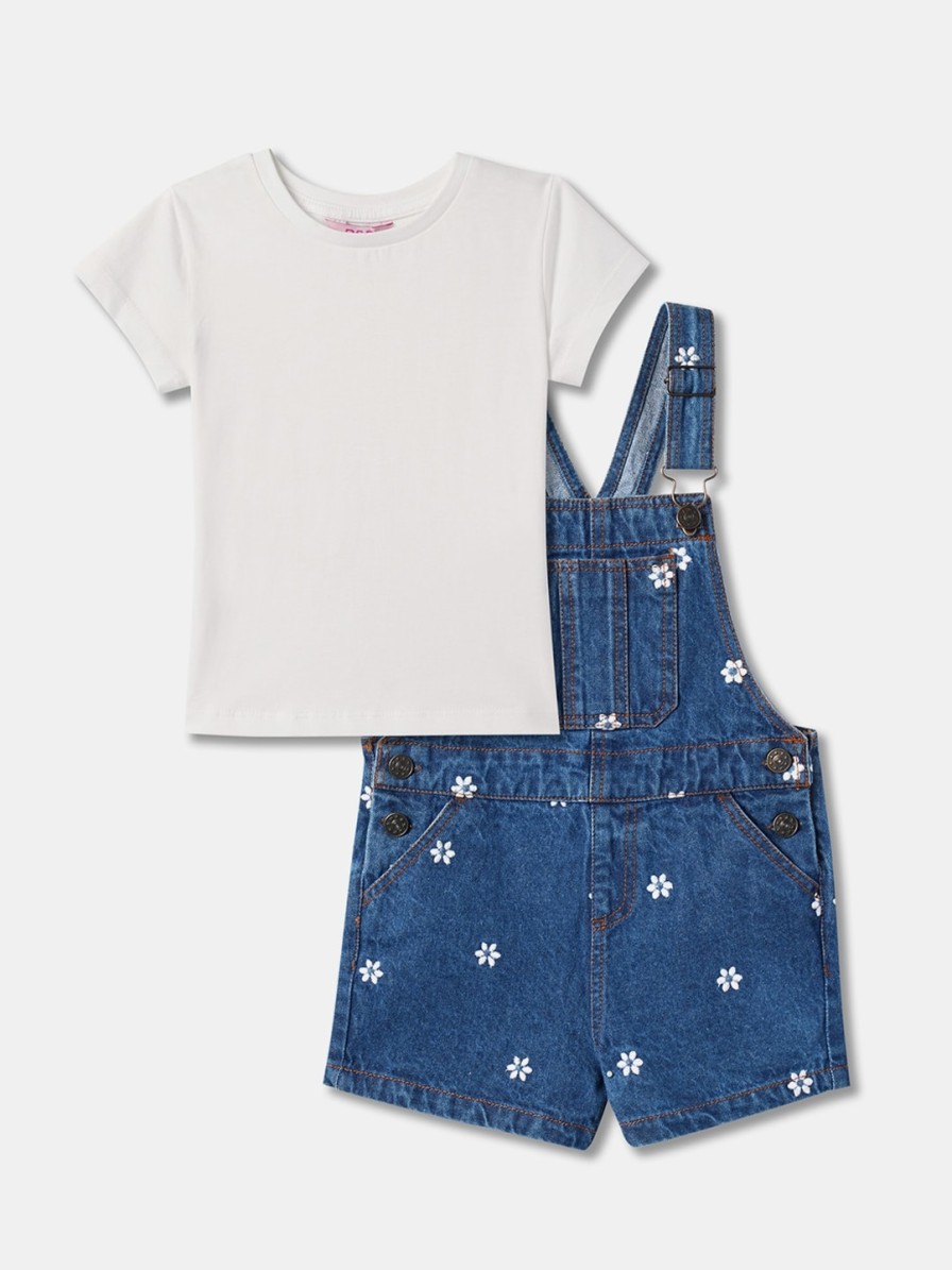 Kids R&B Dungarees & Jumpsuits | Buy R&B Girls Cotton Straight Leg Dungaree With T Shirt - Apparel For Girls