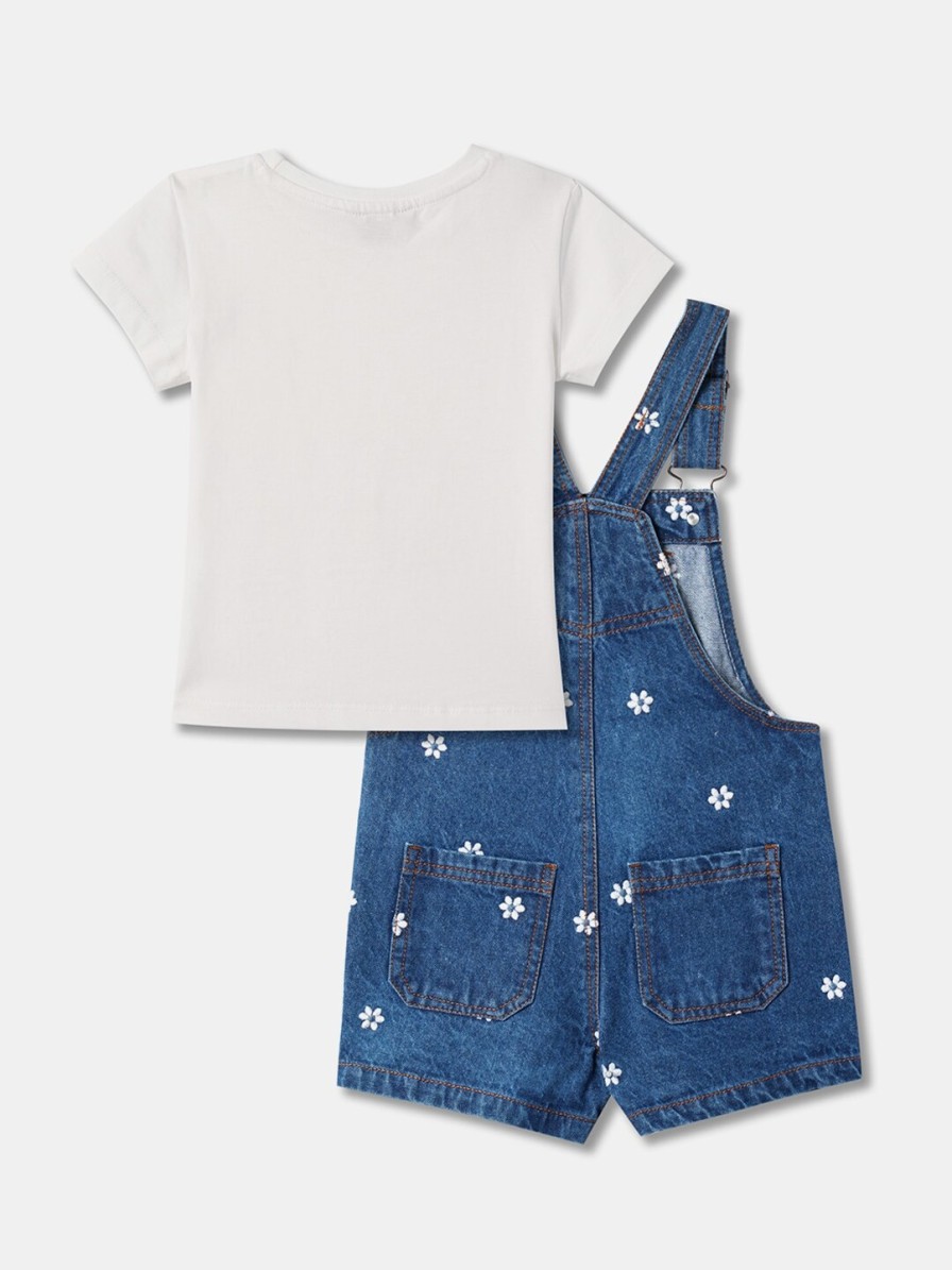 Kids R&B Dungarees & Jumpsuits | Buy R&B Girls Cotton Straight Leg Dungaree With T Shirt - Apparel For Girls