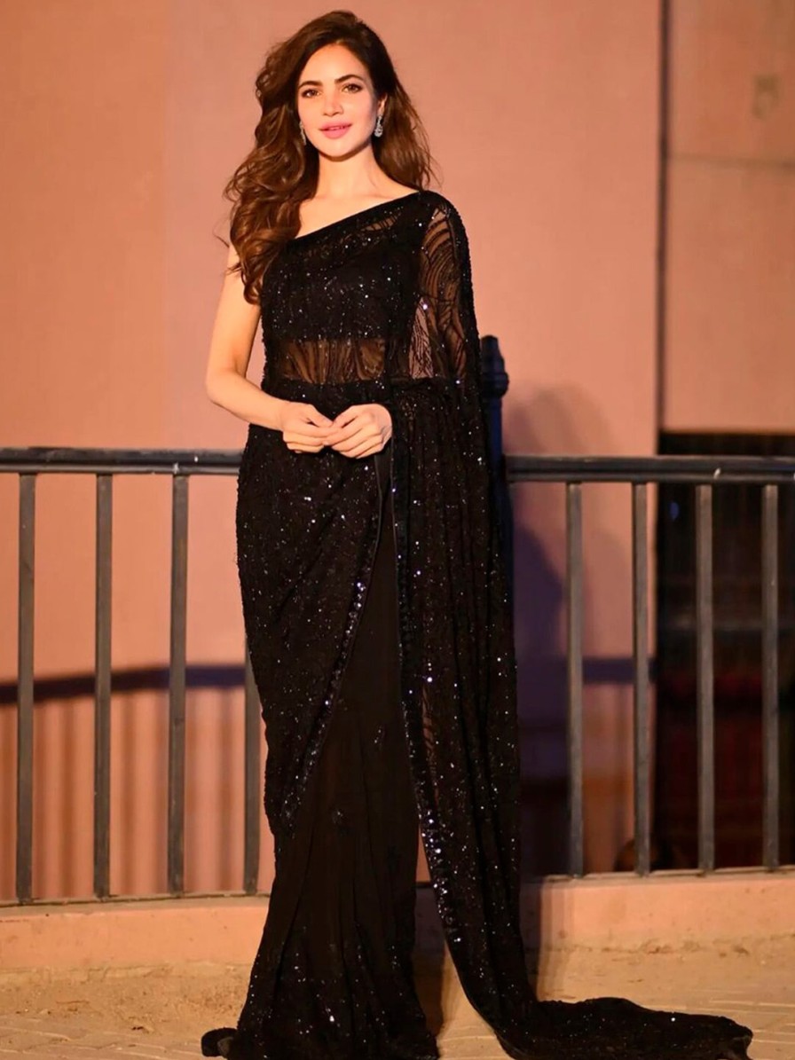 Women Sangria Sarees | Buy Sangria Black Sequinned Embellished Saree - Apparel For Women