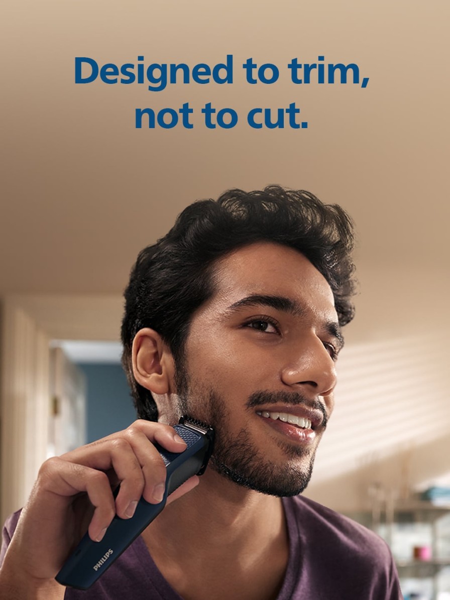 Men Philips Trimmers | Buy Philips Skinprotect Beard Trimmer Bt1232/18 Last 4X Longer Self Sharpening Blades Blue - Personal Care For Men