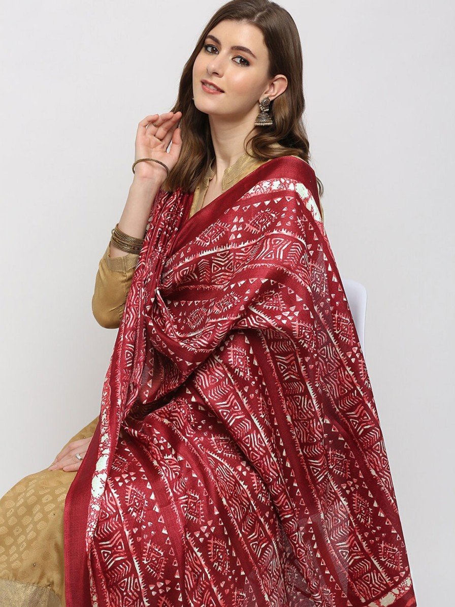 Women Dupatta Bazaar Dupattas & Shawls | Buy Dupatta Bazaar Maroon & White Batik Printed Dupatta - Apparel For Women