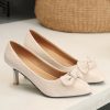 Women DressBerry Heels | Buy Dressberry Cream Coloured Pointed Toe Textured Kitten Pumps With Bows - Footwear For Women