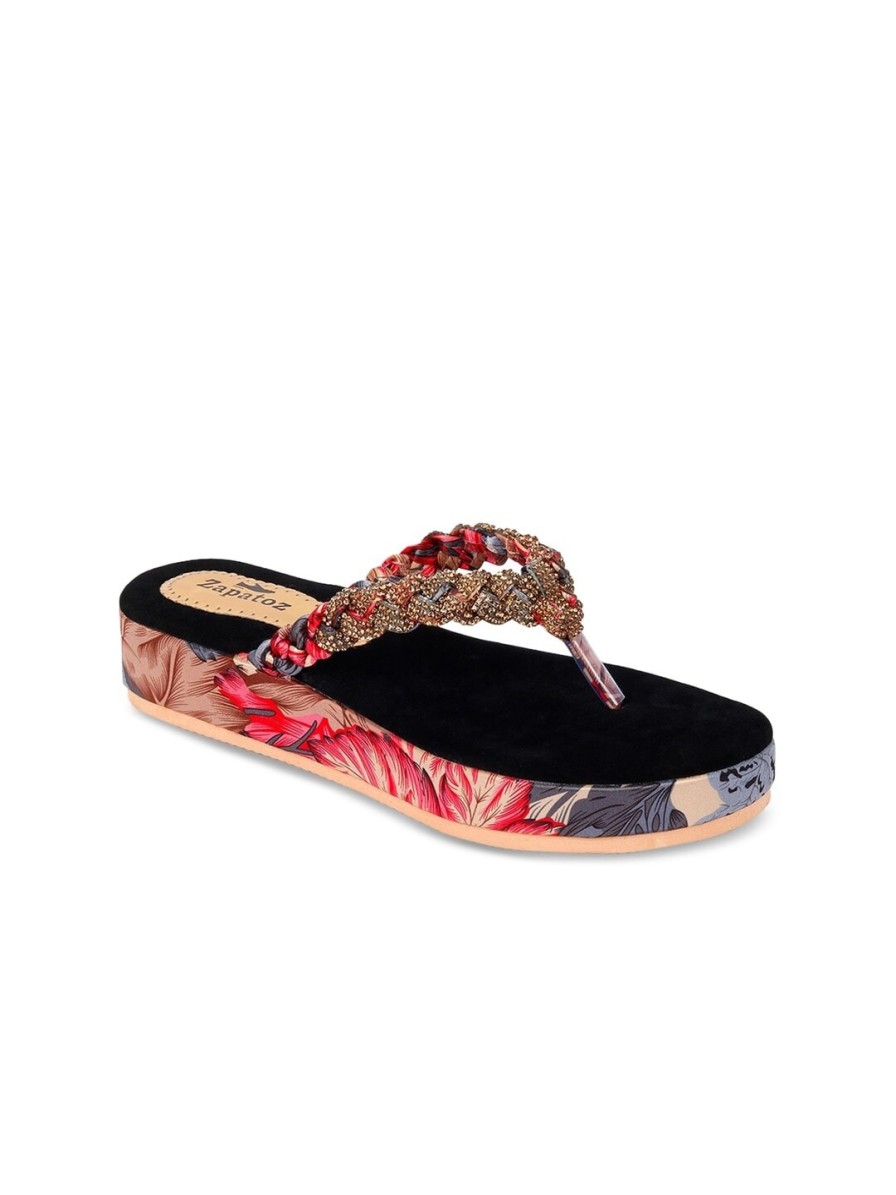 Kids ZAPATOZ Heels | Buy Zapatoz Girls Red & Blue Printed Pu Ethnic Platform Heels Sandals - Footwear For Girls