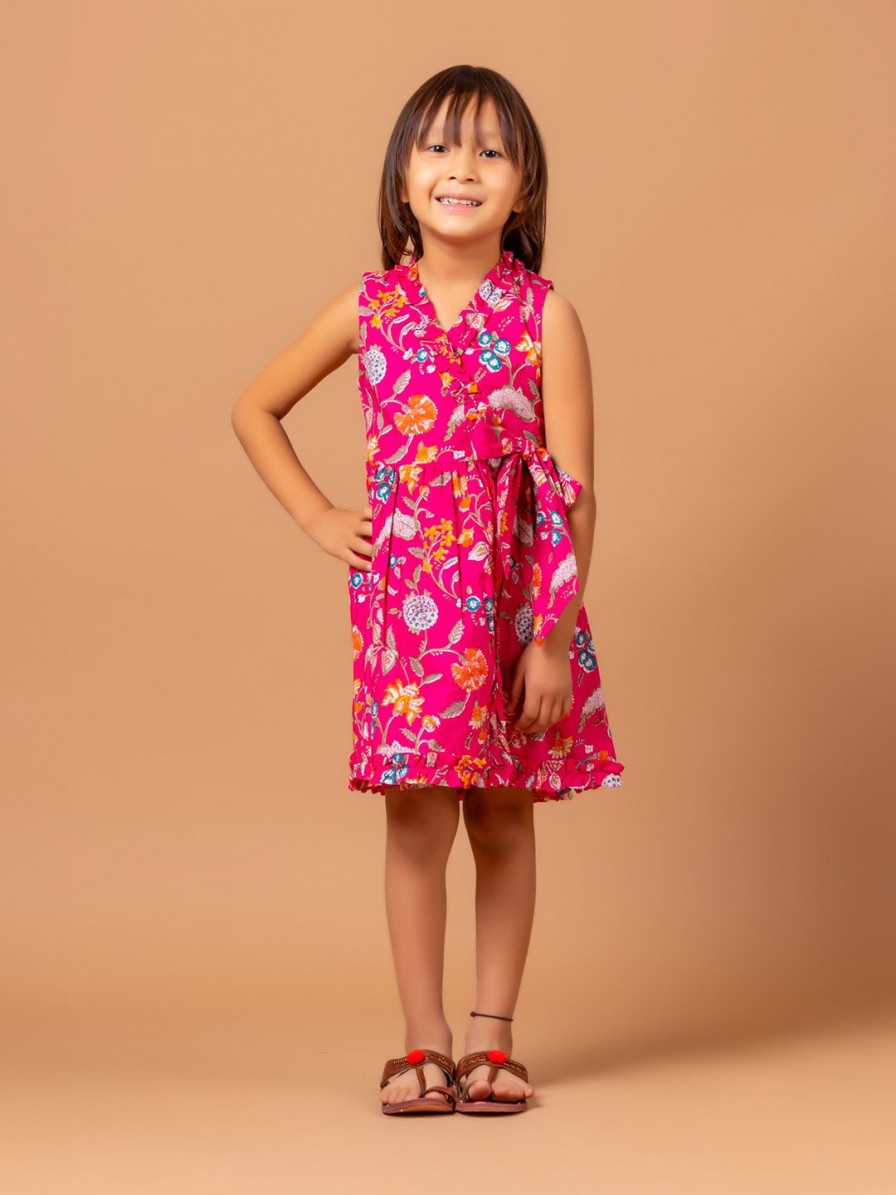 Kids Sangria Dresses | Buy Sangria Girls Floral Printed V Neck Wrap Pure Cotton Dress - Apparel For Girls