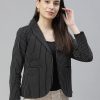 Women Cottinfab Blazers & Waistcoats | Buy Cottinfab Women Black & White Striped Open Front Blazer - Apparel For Women