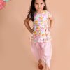 Kids pspeaches Kurta Sets | Buy Pspeaches Girls White Ethnic Motifs Printed Pleated Gotta Patti Pure Cotton Kurti With Dhoti Pants - Apparel For Girls