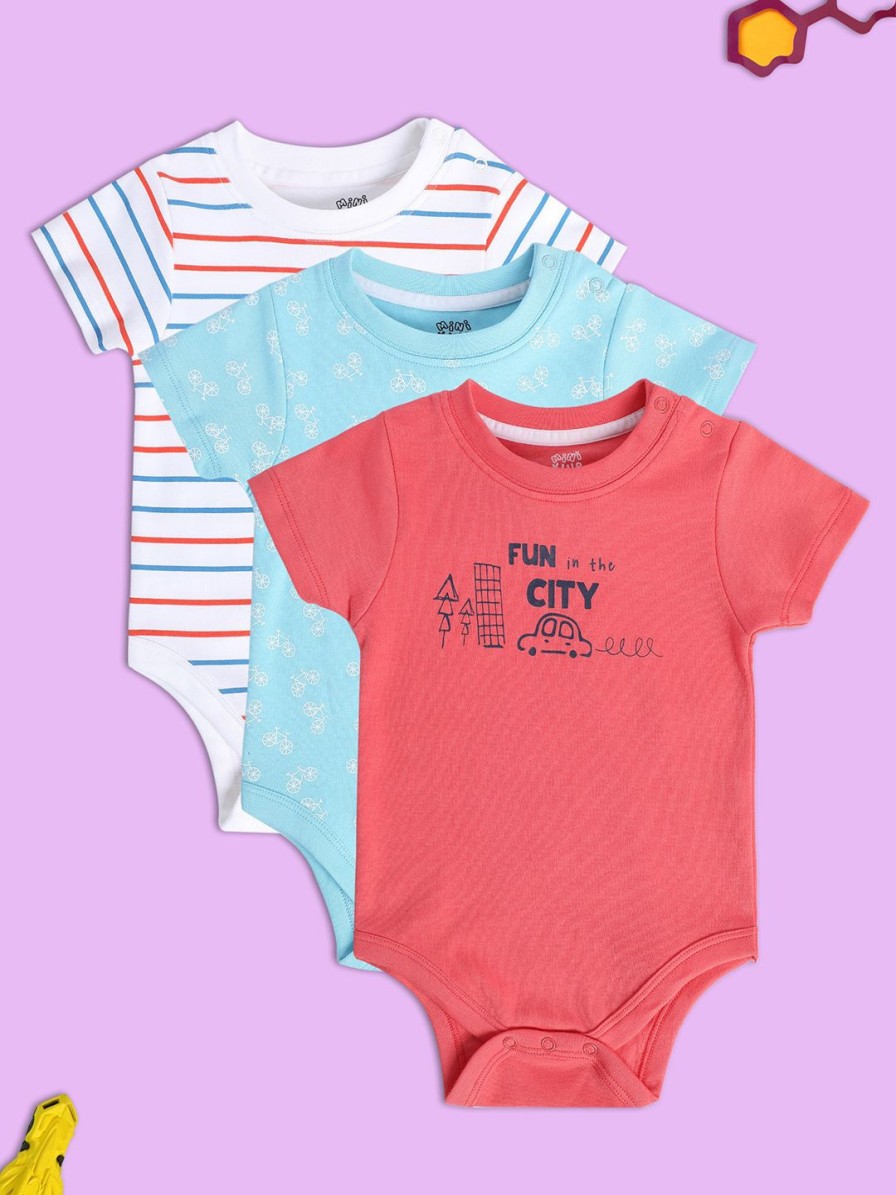 Kids MINI KLUB Bodysuits | Buy Mini Klub Mto Infants Pack Of 3 Printed Pure Cotton Bodysuit - Apparel For Boys