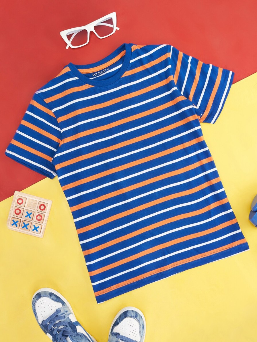 Kids Pantaloons Junior Pantaloons | Buy Pantaloons Junior Boys Striped Round Neck Cotton T Shirt - Apparel For Boys