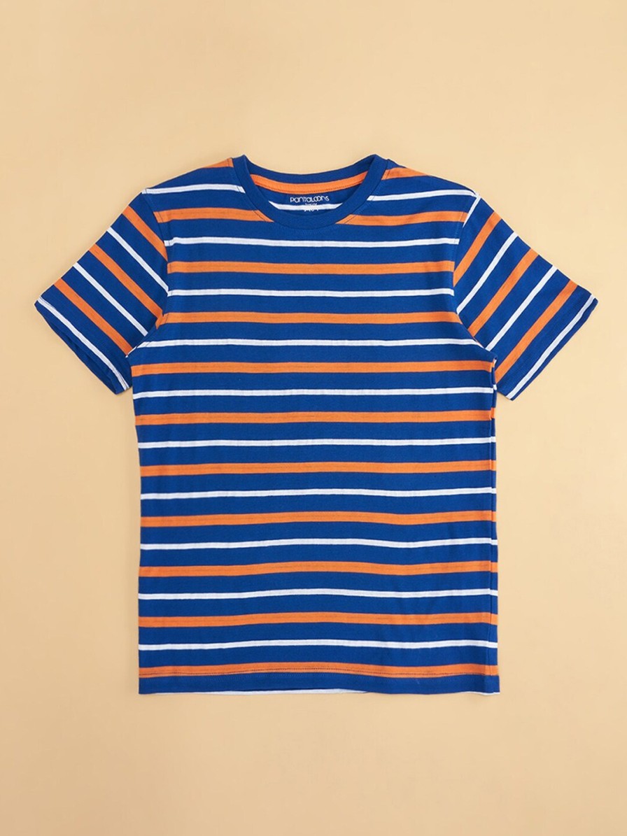 Kids Pantaloons Junior Pantaloons | Buy Pantaloons Junior Boys Striped Round Neck Cotton T Shirt - Apparel For Boys