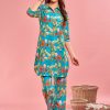 Women Anouk Co-Ords | Buy Anouk Turquoise Blue Floral Printed Tunic With Trouser - Apparel For Women