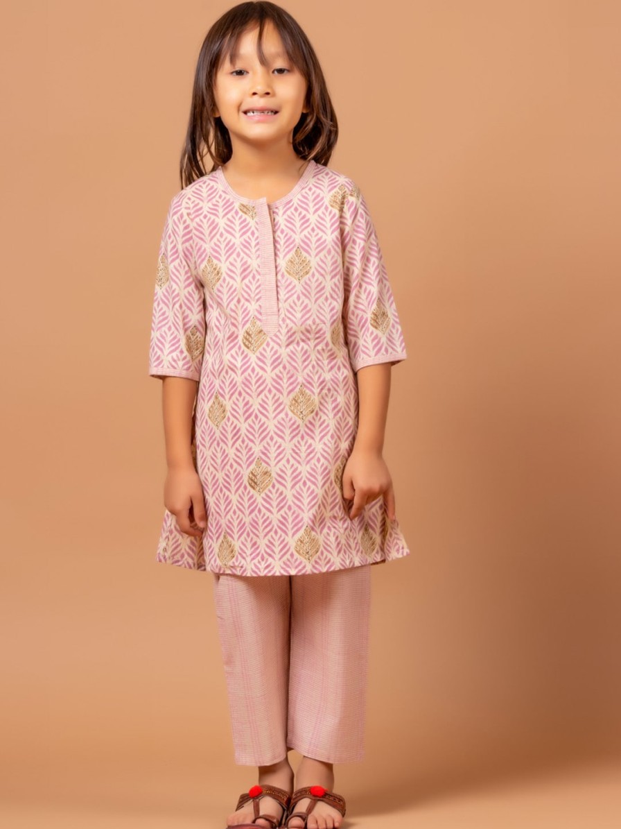 Kids Sangria Kurta Sets | Buy Sangria Printed Pure Cotton A Line Kurta With Trouser - Apparel For Girls