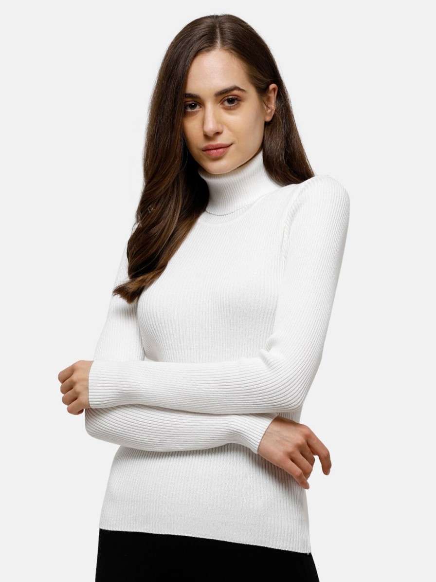 Women 98 Degree North Sweaters & Sweatshirts | Buy 98 Degree North Women White Ribbed Pullover - Apparel For Women